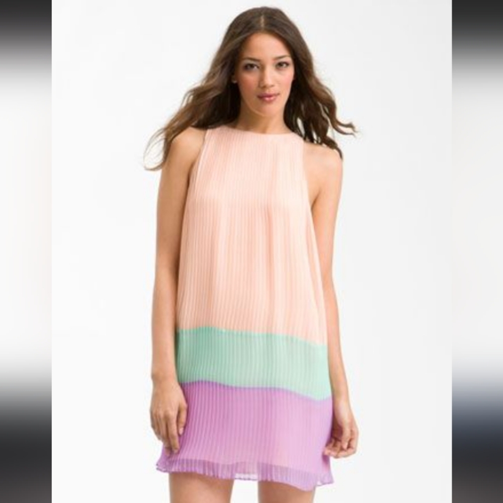 Donna Morgan pleated color block shift dress